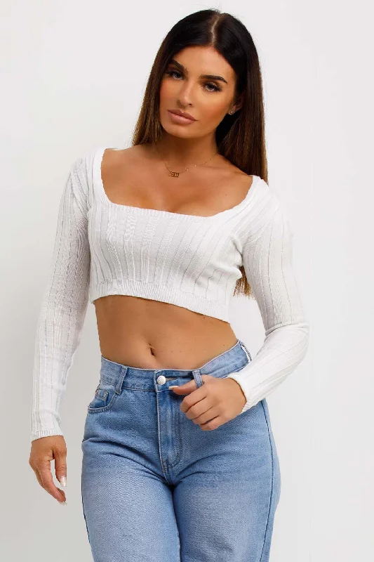 Knitted Square Neck Crop Jumper White