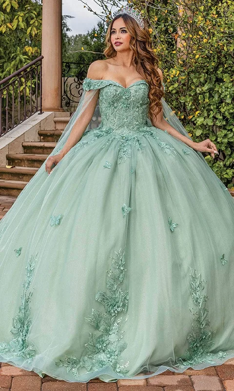 Dancing Queen 1853 - Floral Applique Illusion Ballgown