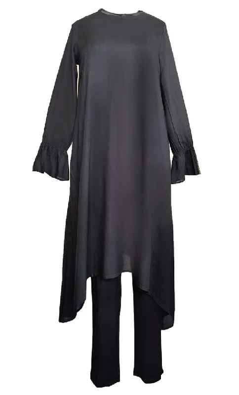 Basic Black Asymmetrical Kurta With Comfortable Bottom