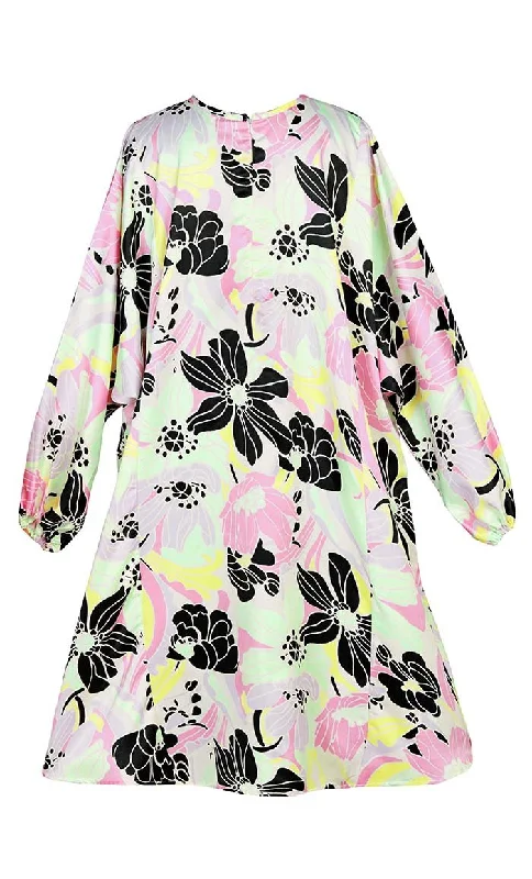 Basic Flairy Soft Satin Floral Printed Tunic With Pockets